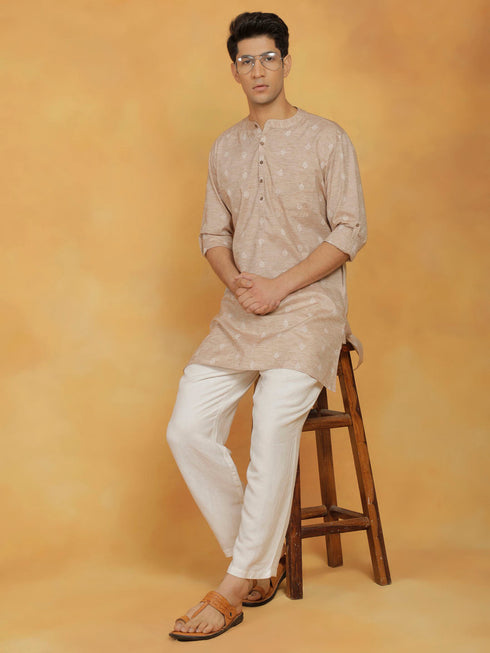 Vastramay Men's Beige Cotton Kurta
